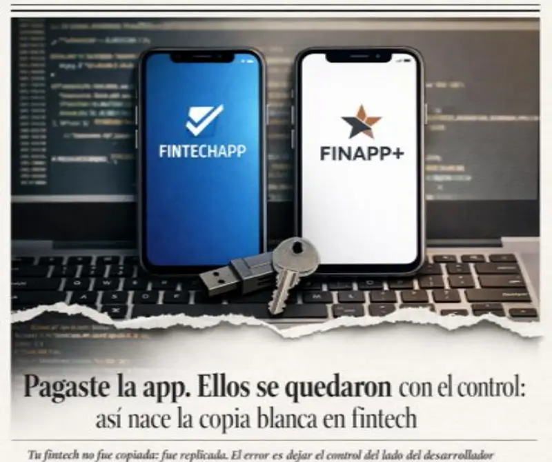 Ilustración de protección de software fintech contra copia blanca en República Dominicana